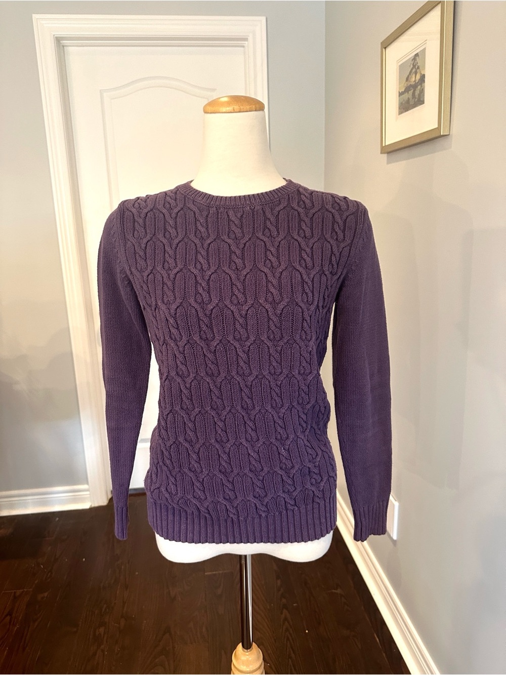 Tommy Hilfiger Purple Cable Knit Crewneck Sweater